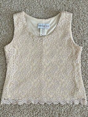 90s Cream Floral Lace Scallop Edge Textured Tank Top Bedford Fair Size S